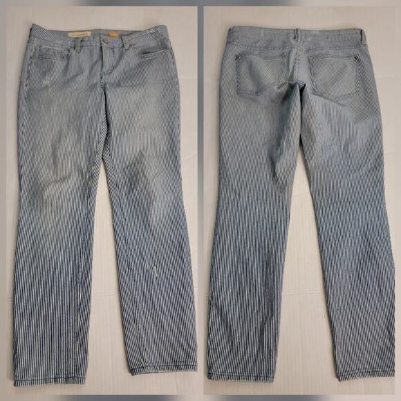 Pilcro Jeans Womens Sz 29 Stet Fit Crop Tapered Distressed Striped Anthropologie - Picture 1 of 11